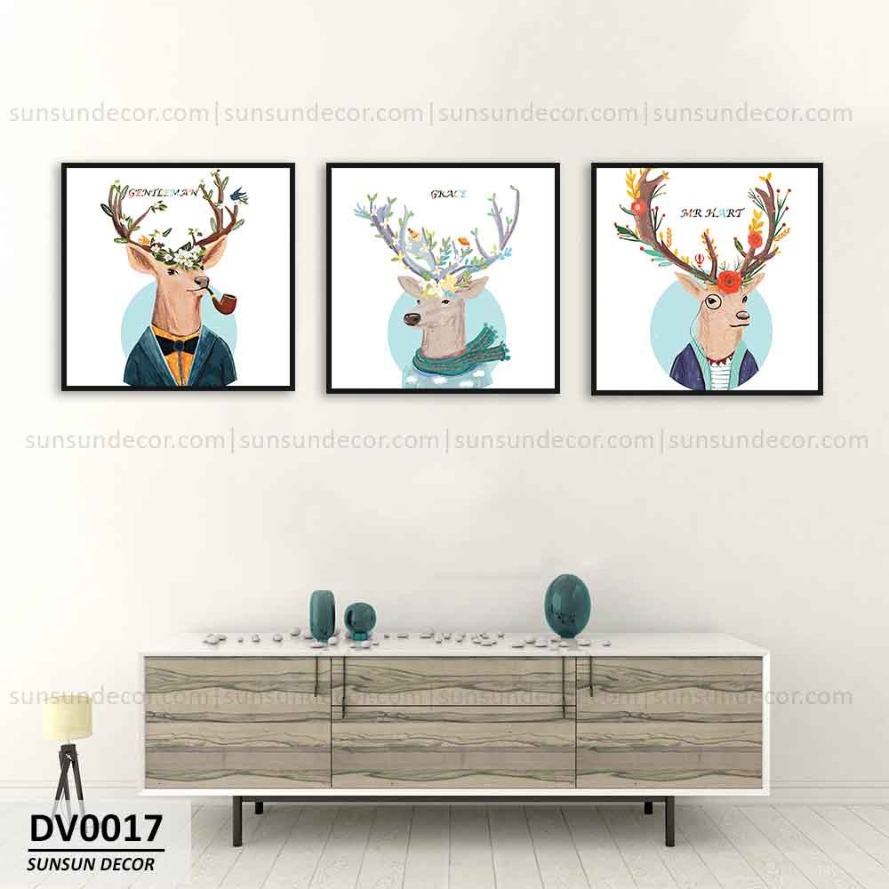 Bộ 3 Tranh Canvas Ba Chú Hươu Sắc Màu-Three Colorful Deer | MS DV0017