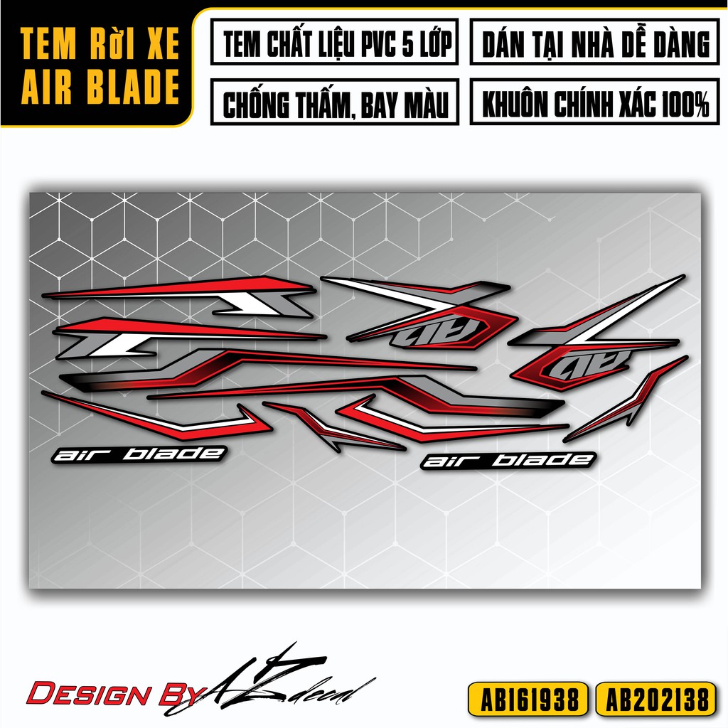 Tem Xe Airblade Tạo Điểm Nhấn | AB38 | Decal Rời Xe AB Air Blade Chống Nước, Chống Bong Tróc, Dễ Dán