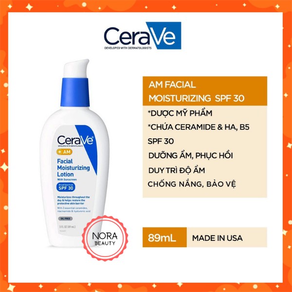 [HÀNG MỸ]Kem Dưỡng Ẩm Ban Ngày(Không chứa dầu) CeraVe AM Facial Moisturizing Lotion SPF 30 (60ml - 89ml)