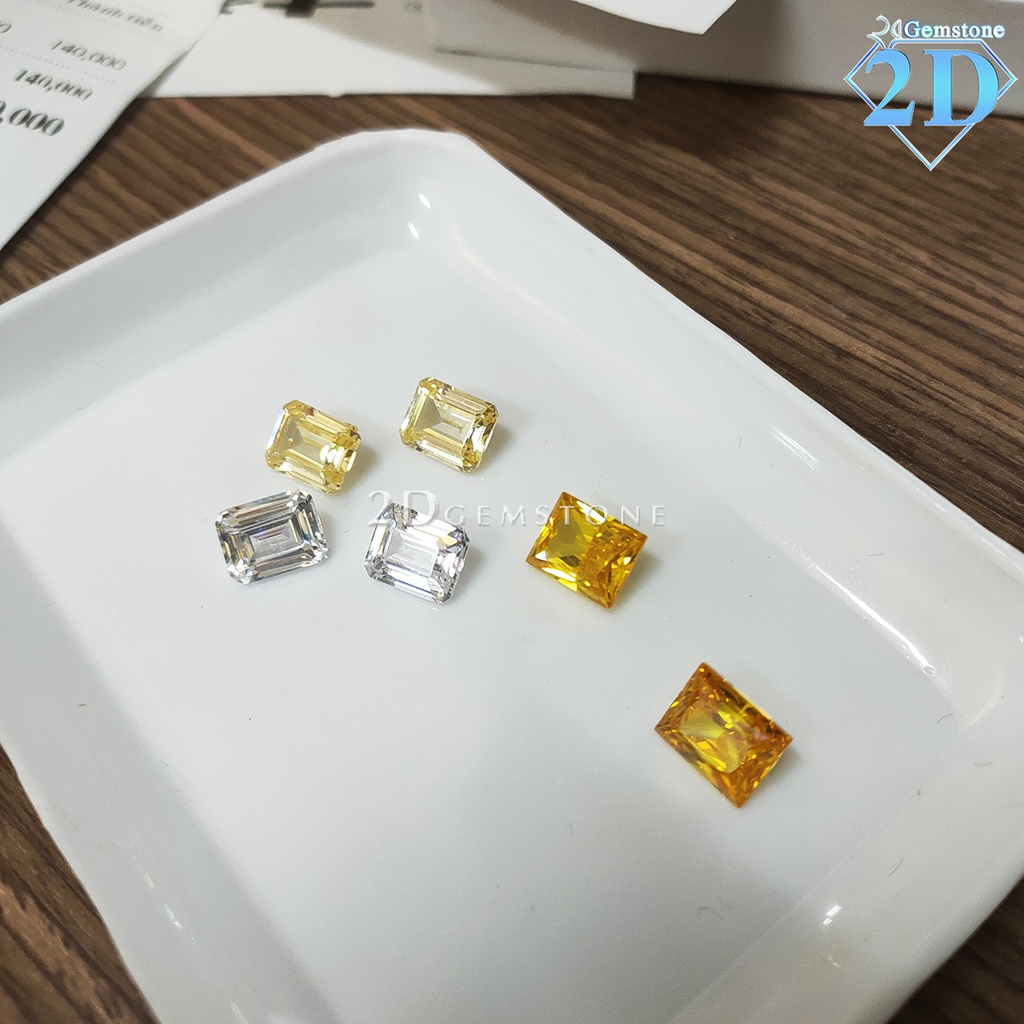 Kim cương nhân tạo emerald màu trắng 6x8mm giác đẹp chuẩn cao cấp