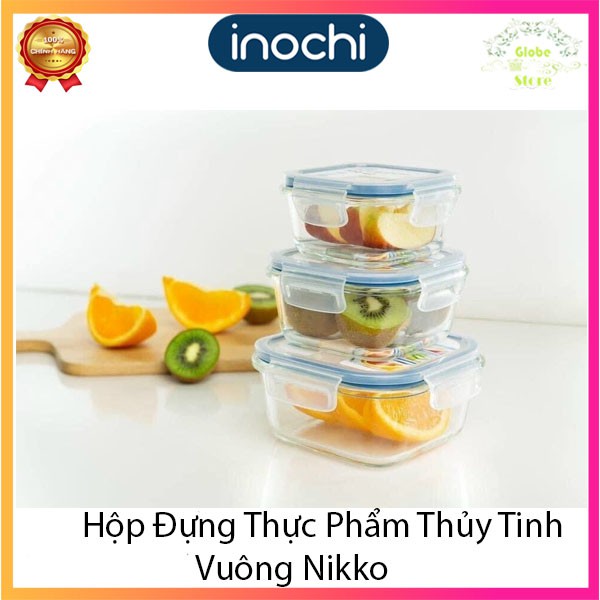 Hộp Đựng Thực Phẩm Thủy Tinh Vuông Cao Cấp Chuẩn Nhật Bản Nikko INOCHI