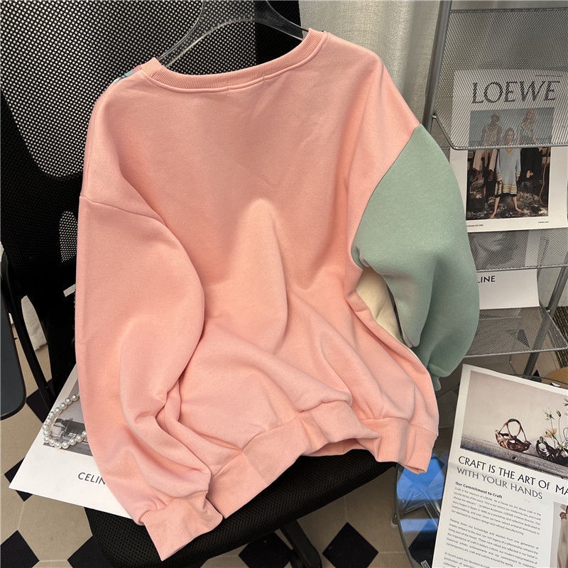 Áo Sweater Cổ Tròn Dáng Rộng Mỏng Màu Sắc Tương Phản Thời Trang Trẻ Trung