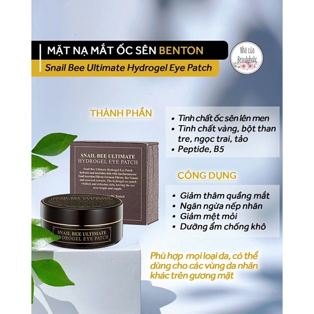 Mặt nạ mắt BENTON Snail Bee Ultimate Hydrogel Eye Patch