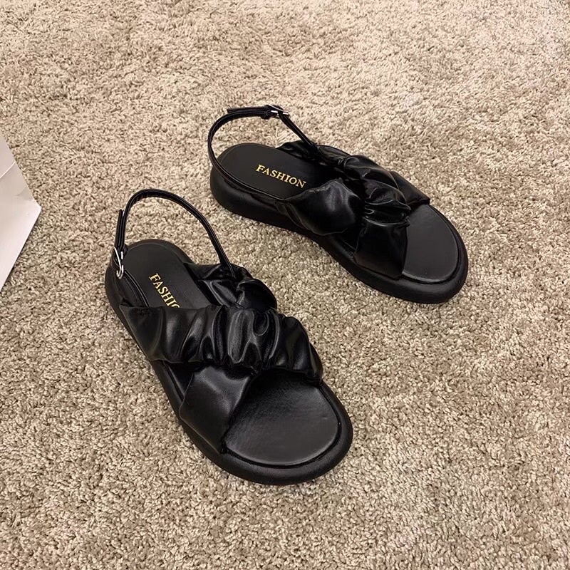 Sandal Uzzang Quai Chéo Nhún Bánh Bèo , Đế Mềm , Dẻo , Êm Chân