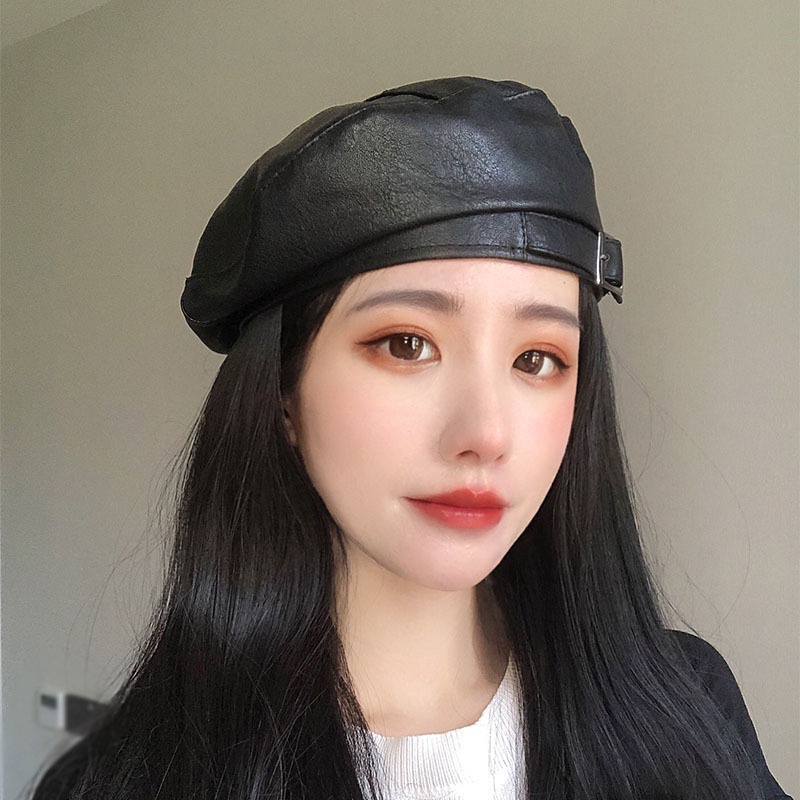 Mũ beret da PU phong cách cổ điển 56-58cm thời trang cho nữ