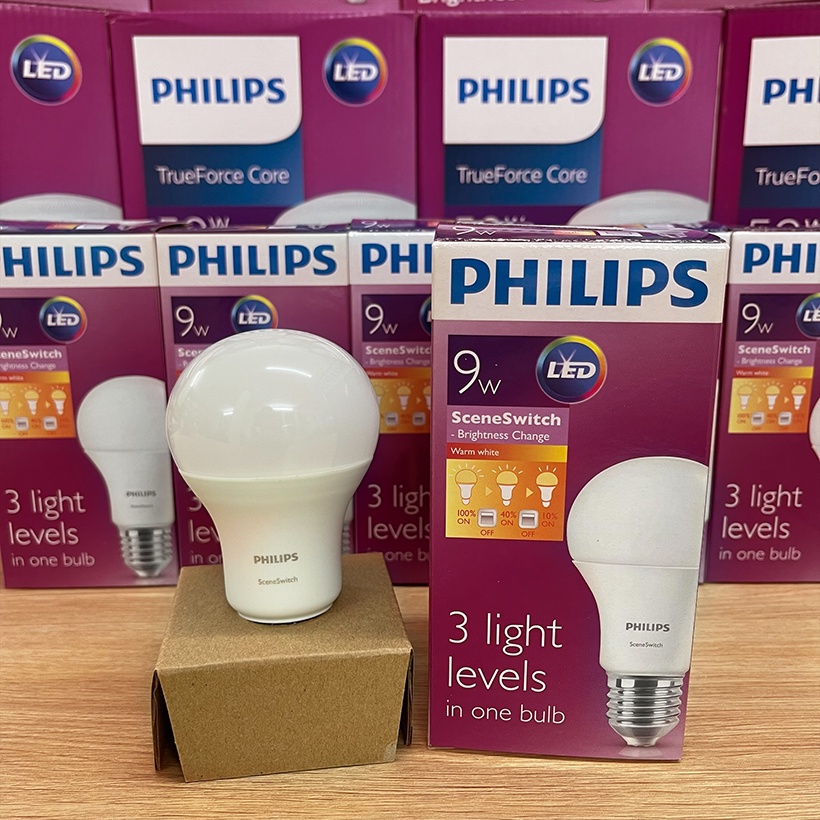 Bộ 2 Bóng đèn LED Philips Scene Switch 9W 3 cấp độ 3000K E27 A60 - Ánh sáng vàng