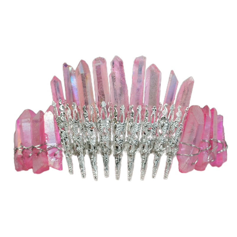 Flgo Vương Miện Thạch Anh Pha Lê Raw Cài Tóc Dự Tiệc Tùng