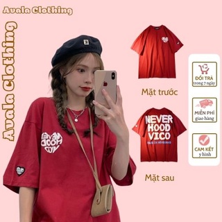 Áo thun tay lỡ unisex Avala nam nữ màu đỏ đô form rộng oversize phong cách trẻ trung năng động