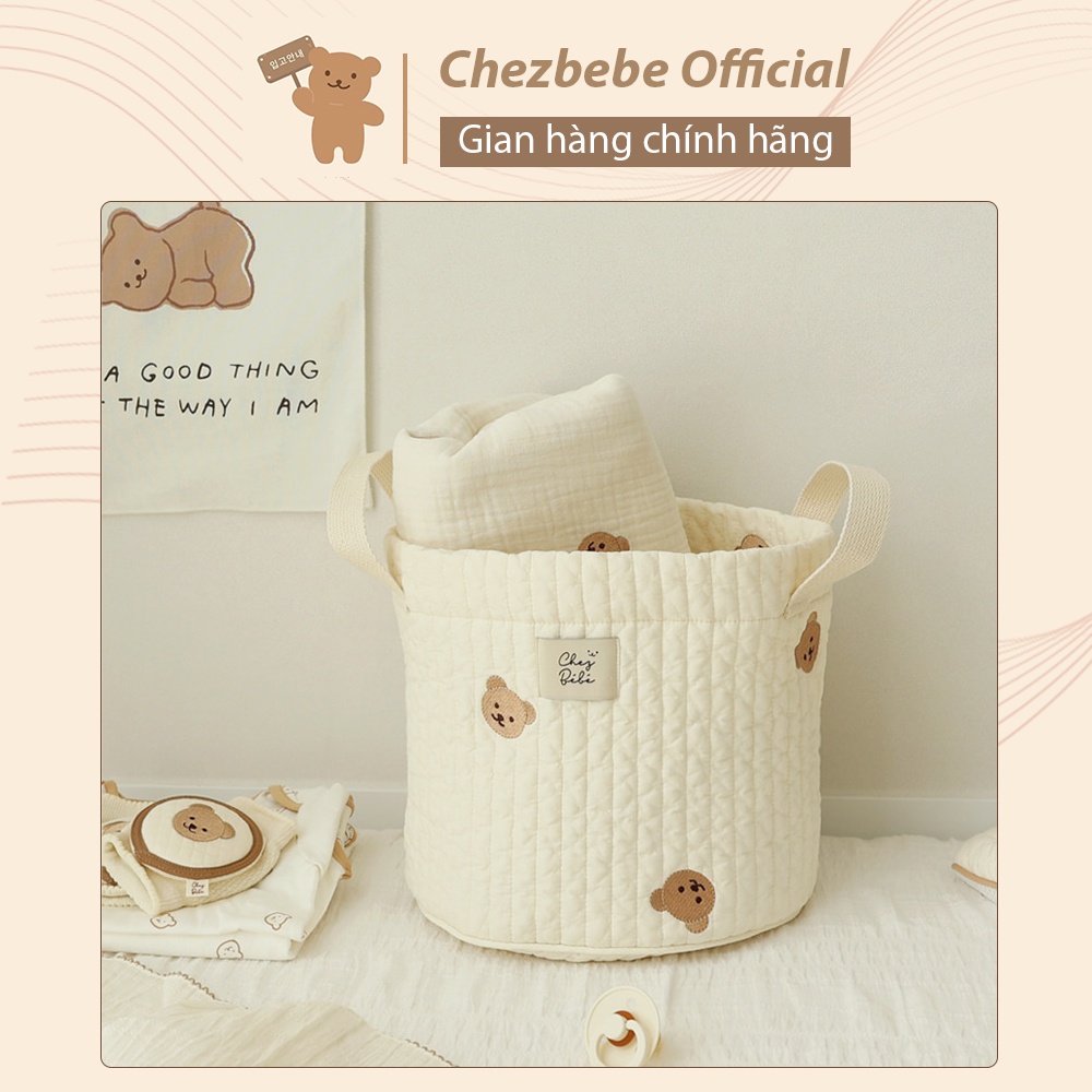 Túi tròn tiện dụng đựng đồ cho trẻ sơ sinh Chezbebe thêu gấu/thỏ - Màu ngà voi - Kích thước 25*23cm