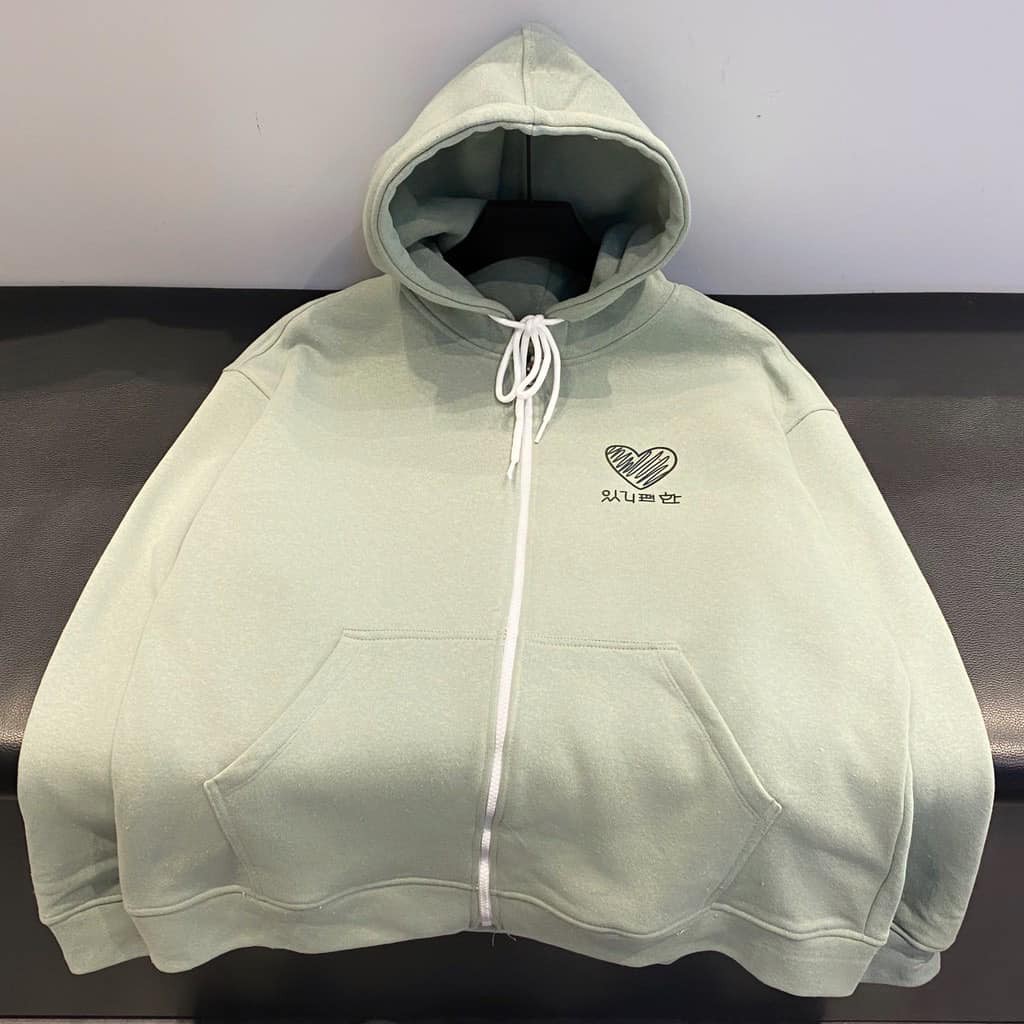 Khoác Nỉ Tim In Chữ Hàn, Hoodie dây kéo Ulzang | BigBuy360 - bigbuy360.vn