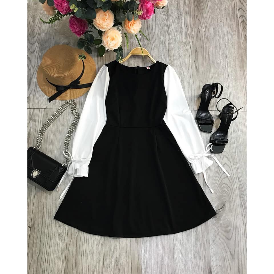 VÁY XUÔNG PHỐI TAY NƠ FULL SZ