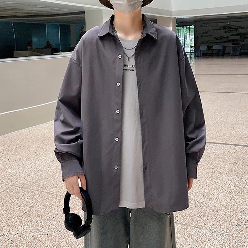 Áo khoác sơ mi nam tay dài màu trơn thời trang phong cách Hàn Quốc 5 màu tùy chọn