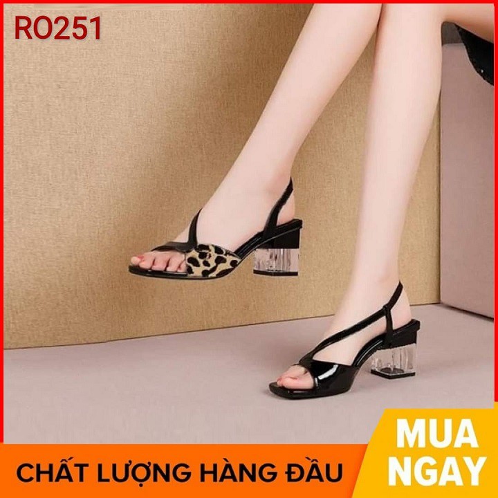 Giày sandal nữ cao gót 4 phân màu đen hàng hiệu rosata ro251