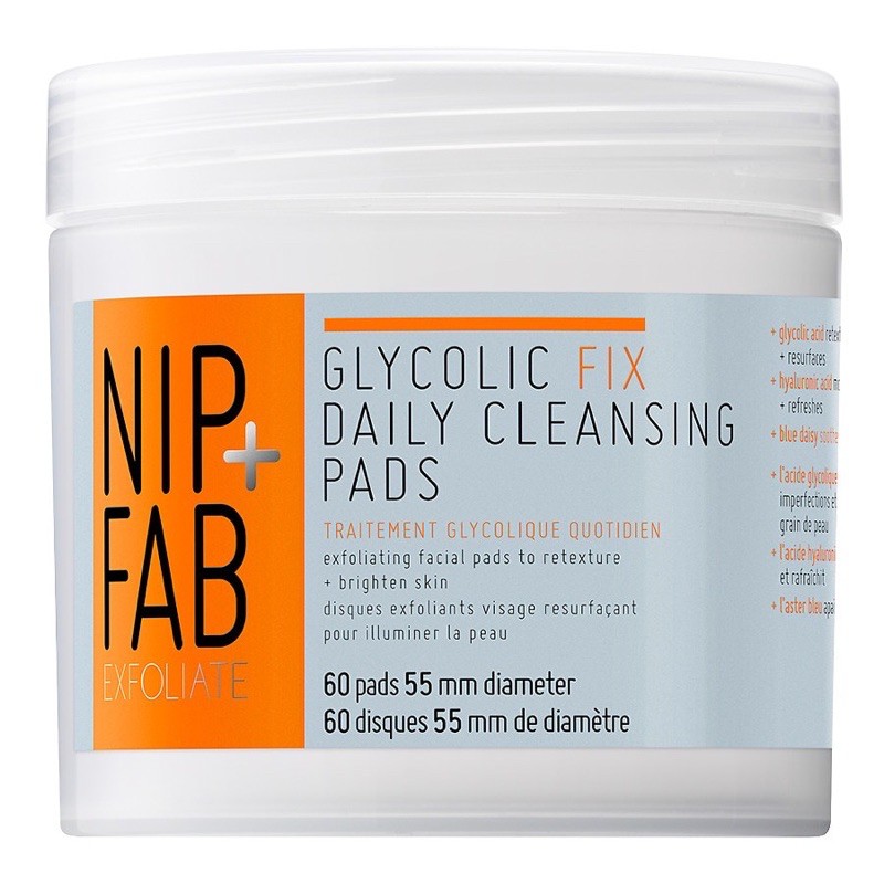 Khăn giấy tẩy da chết sáng da Nip+Fab Glycolic Fix Daily Cleansing Pads