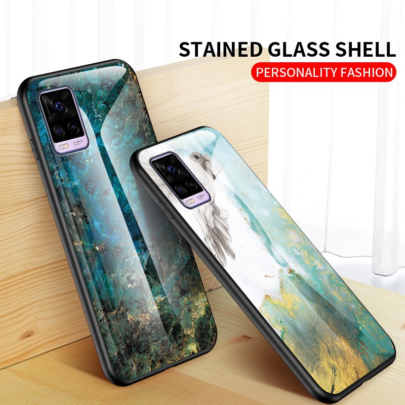 Ốp Lưng Mặt Kính Cường Lực Siêu Mỏng Cho Vivo X50E X50 Pro IQOO Neo 3 IQOO 5 Pro S1 V20 Marble Ultra-Thin Gradient Tempered Glass Back Cover Phone Case