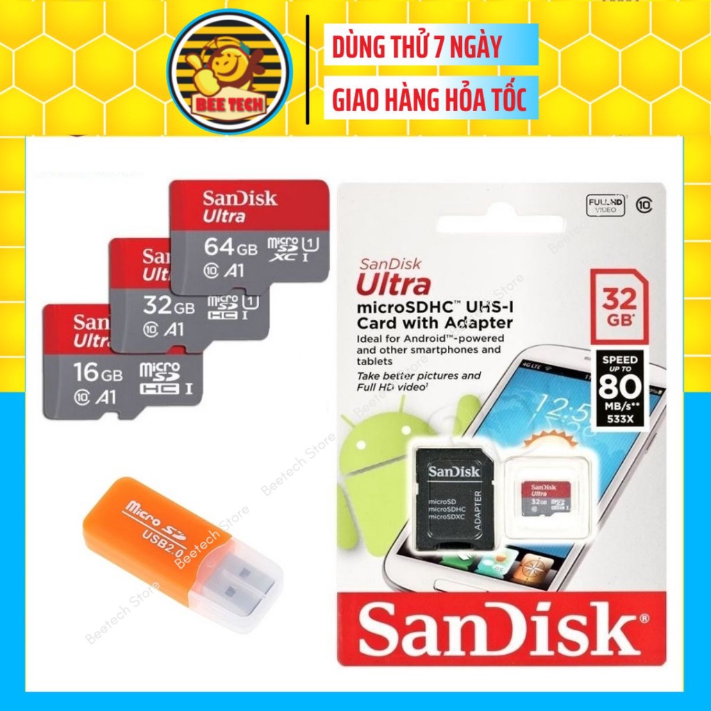 Thẻ nhớ 16Gb/32Gb/64Gb + Bảo Hành 5 Năm + Tặng kèm đầu lọc thẻ và Adapter - Beetechvietnam