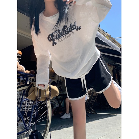 Áo Thun cotton Cổ Tròn Tay Dài In Chữ Thời Trang Dành Cho Nữ