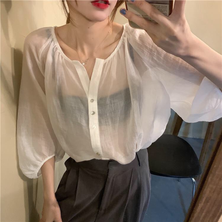 ÁO KHOÁC VOAN TƠ NHŨ TÍM TRẮNG ULZZANG - ÁO SƠ MI GIẤY TÍM CÚC CÀI HOT