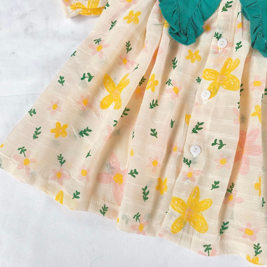 Đầm hoa tiểu thư cổ bèo nhọn váy xòe đáng yêu