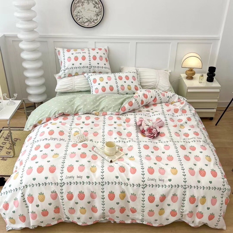 Bộ Chăn Ga Gối Cotton Living Mẫu Hoa Nhí Cực Xinh Chất Liệu Dày Dặn Siêu Mát -Bo Chun Miễn Phí