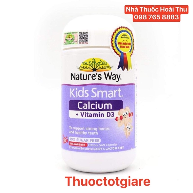 [Chính Hãng ] Viên nhai Nature's Way Kids Smart Calcium + Vitamin D3 - Giúp bé phát triển chiều cao.