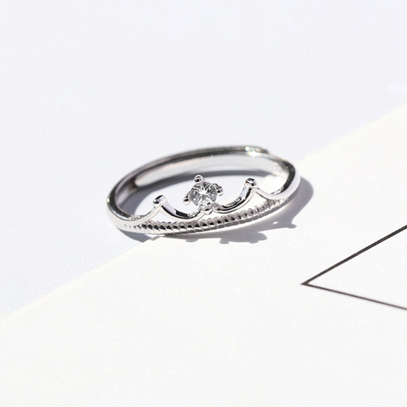 Nhẫn mạ bạc đính đá zircon có thể điều chỉnh hình vương miện