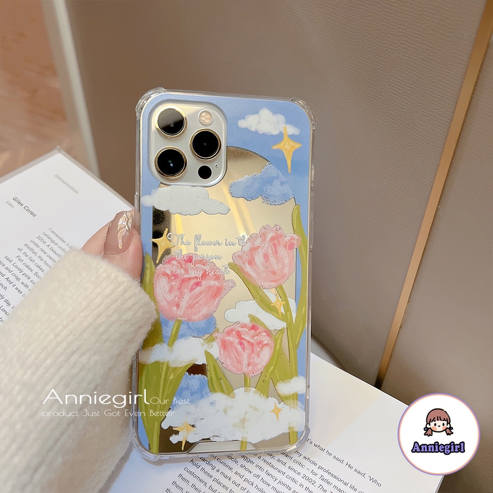 Ốp Điện Thoại TPU Mềm Chống Sốc Có Gương Trang Điểm Hình Hoa Tulip Vintage Cho IPhone 13 12 11 Pro Max X XS XR 8 7 Plus