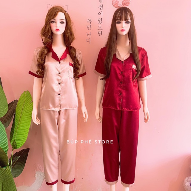𝑩𝑼𝑭𝑭𝑬𝑻 𝑺𝑻𝑶𝑹𝑬 - Đồ Bộ Ngủ Pijama Phi Lụa Phối Tay Ngắn Quần Dài ❤️