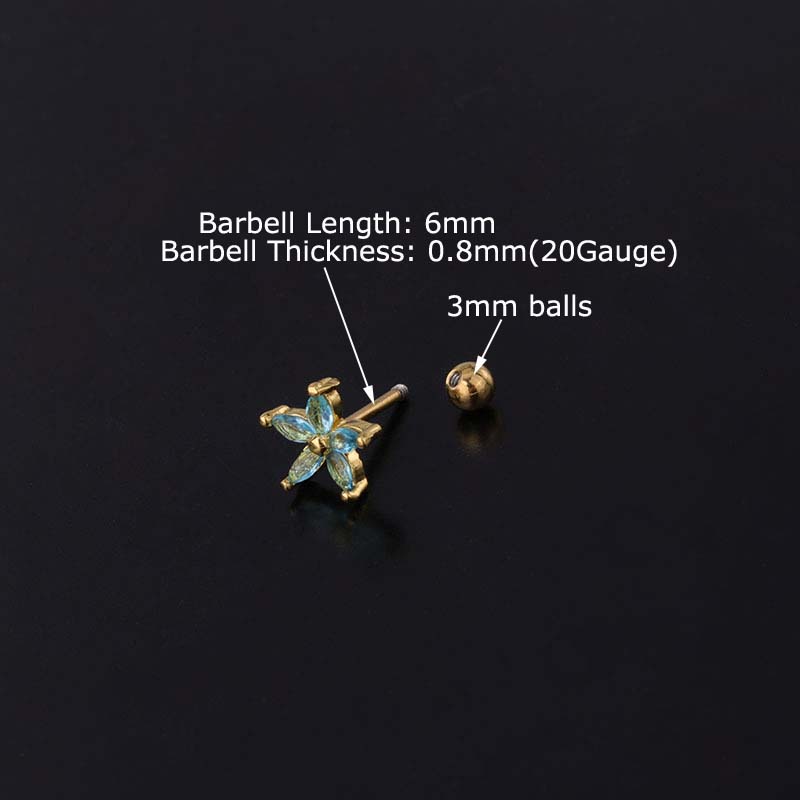 1 Bông tai hình hoa đính đá zircon 20g bằng thép không gỉ lấp lánh đáng yêu