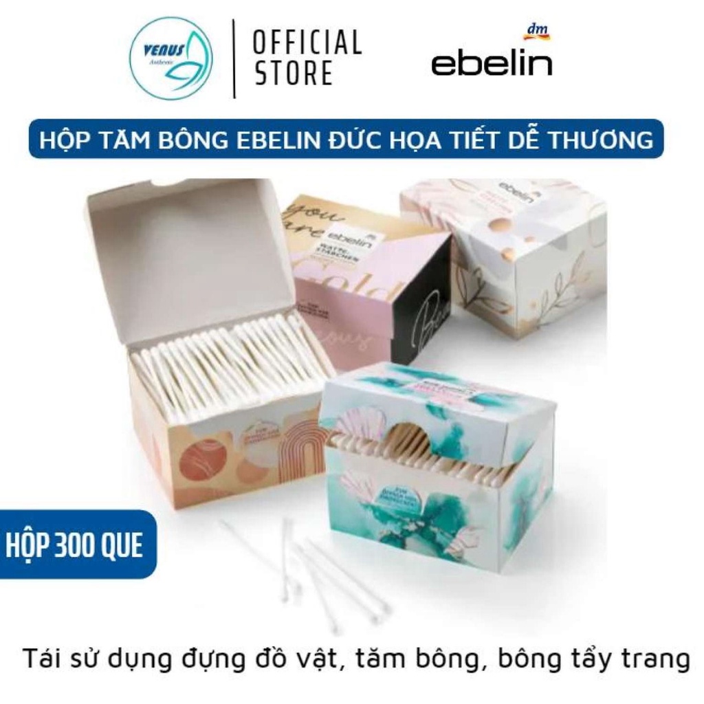 Tăm bông ngoáy tai Ebelin Đức bông ráy tai 100% tinh khiết hộp 300 que - Hàng nội địa Đức
