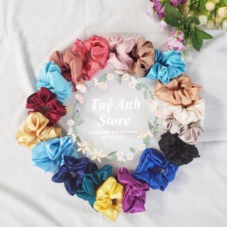 B48- Dây buộc tóc scrunchies vải lụa và phi bóng