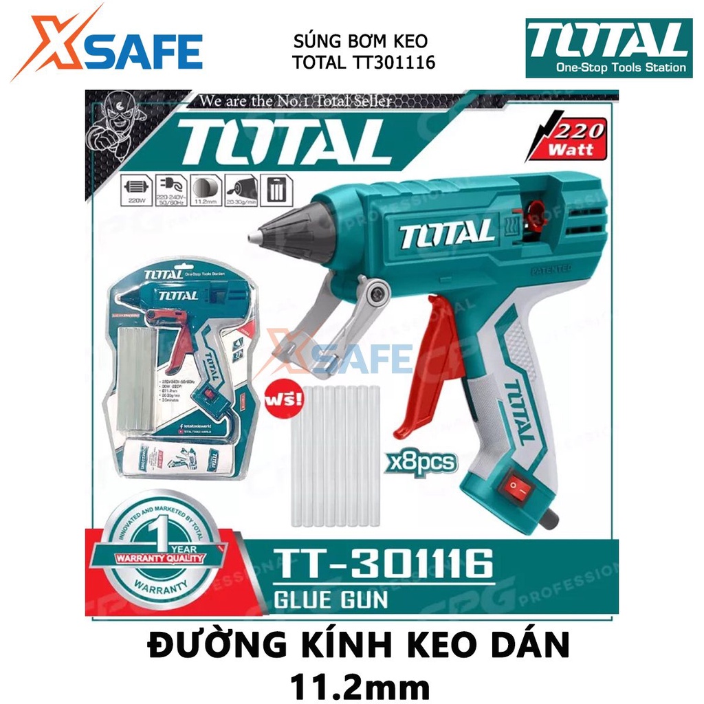 Súng bắn keo nến TOTAL TT301116 Máy bơm keo nhựa 220-240V, bơm 20-30g/phút, chất liệu cao cấp, bền - Chính hãng