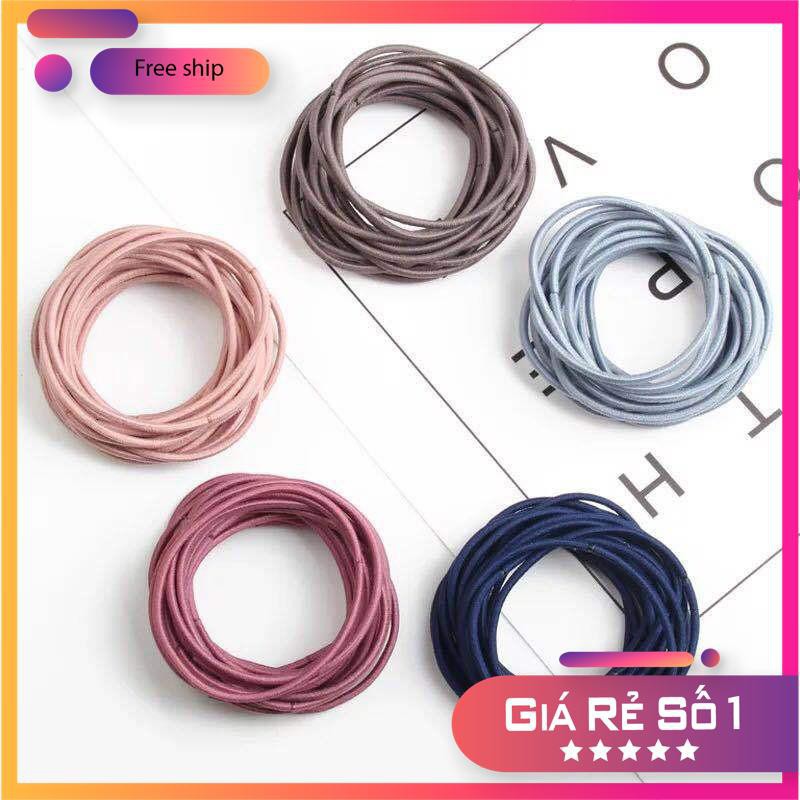 Set 100 dây buộc tóc trơn kèm túi zip siêu xinh tiện dụng.
