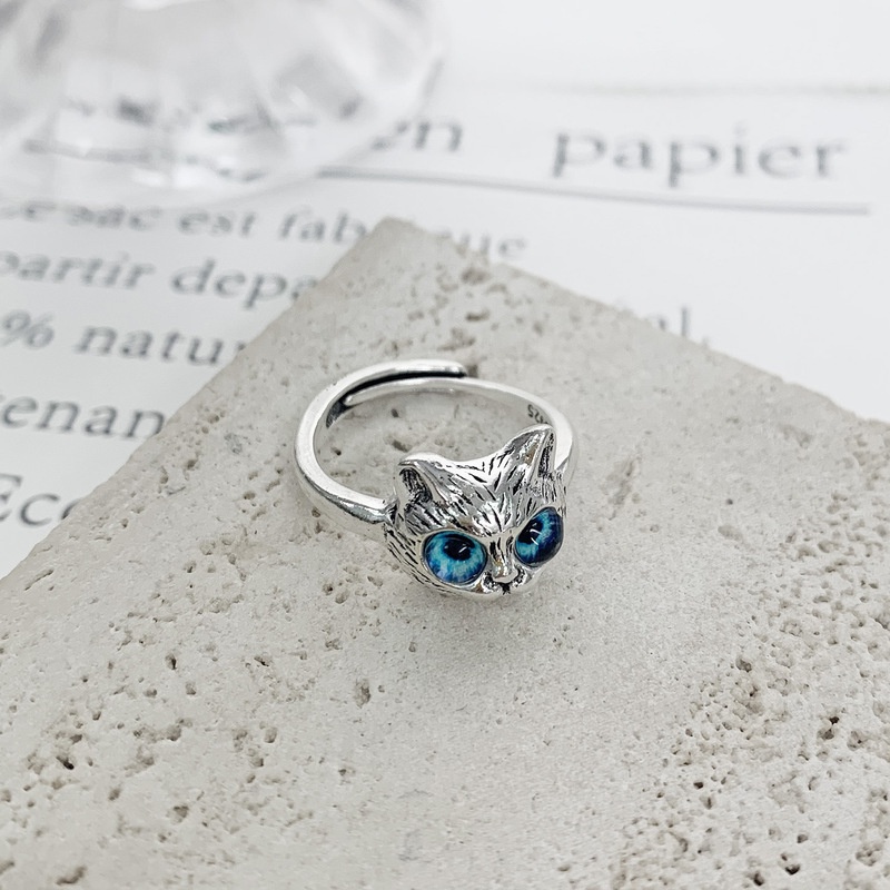 Nhẫn Hở Hình Mèo Mắt To Màu Xanh Dương Phong Cách Gothic Cổ Điển Dễ Thương Thời Trang Cho Nữ