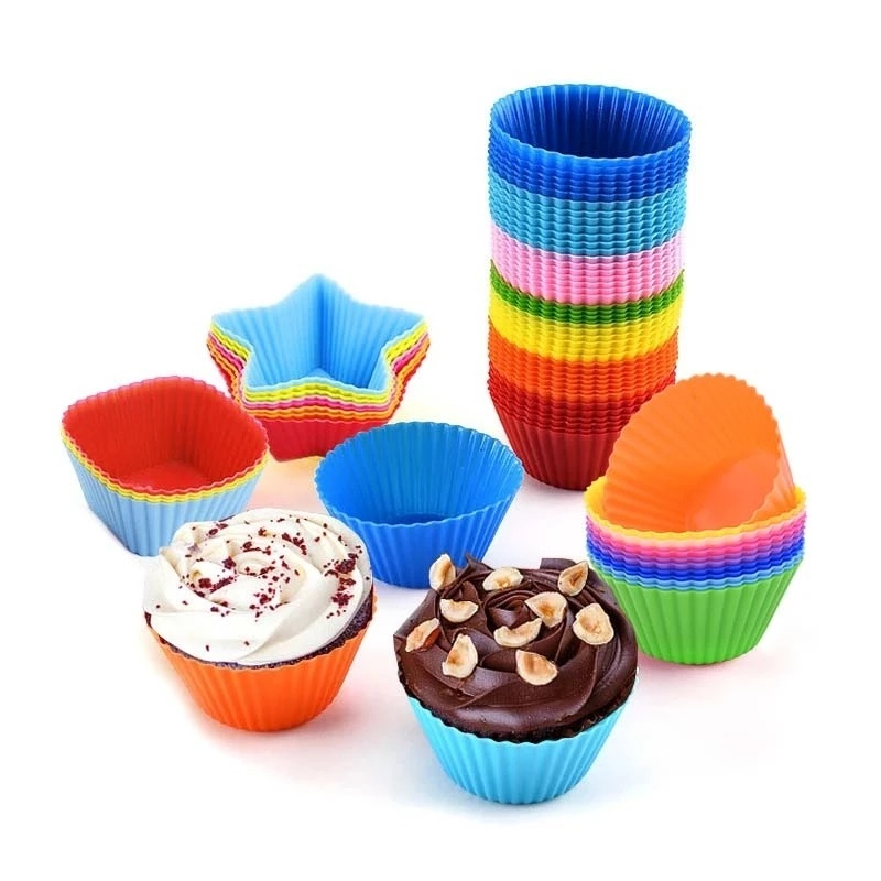 Khuôn Silicone Làm Bánh Cupcake Hình Tròn Mini Màu Sắc Ngẫu Nhiên Có Thể Tái Sử Dụng
