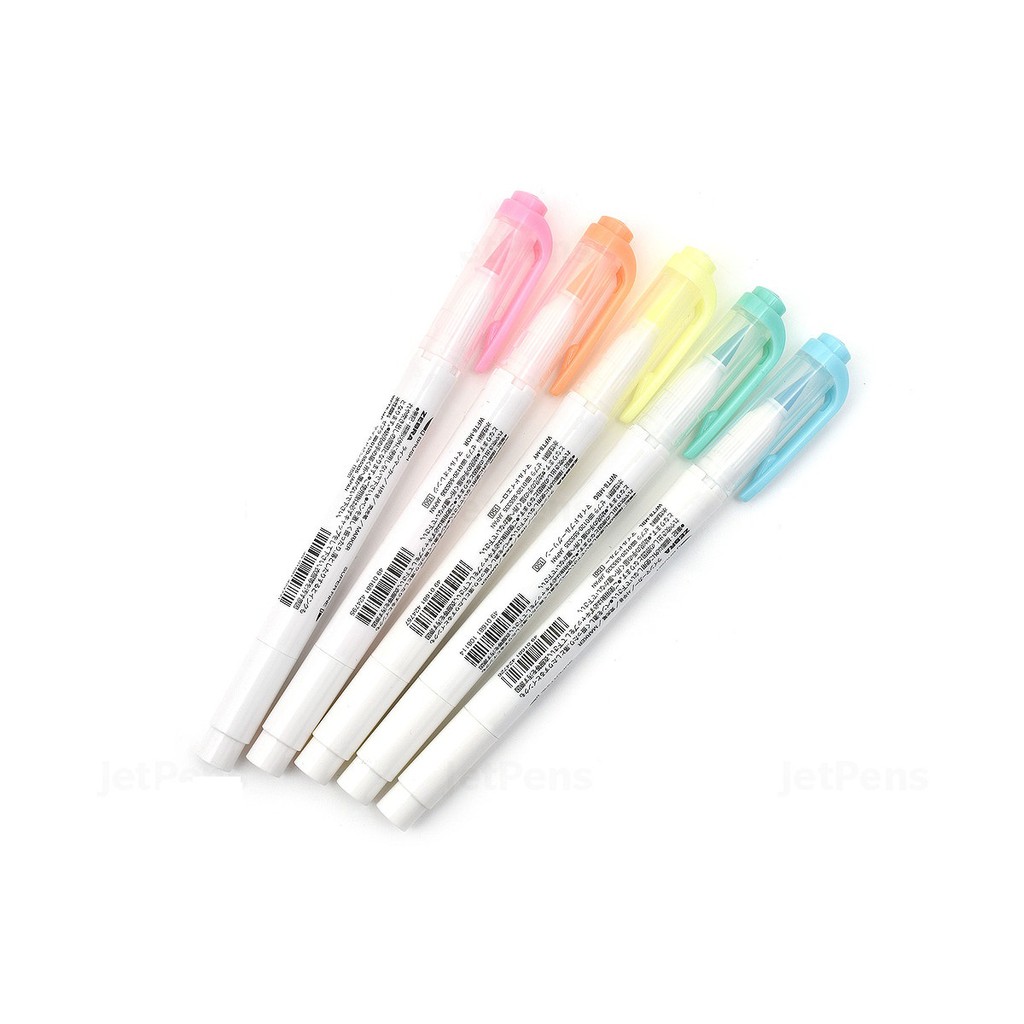 Bộ 5 bút lông đầu cọ Zebra Mildliner Double-Sided Highlighter Brush - Brush/ Extra Fine - 5 Mild &amp; Fluorescent Color Set