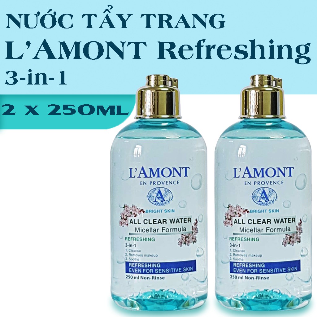 Combo 2 Nước Tẩy Trang LAmont Tươi Mát Sáng Da All Clean Water Micellar Fomula Refreshing 250ml/chai