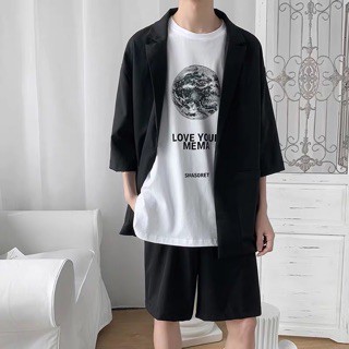 Set blazer nam tay ngắn from rộng phong cách Unisex Hàn Quốc SC03