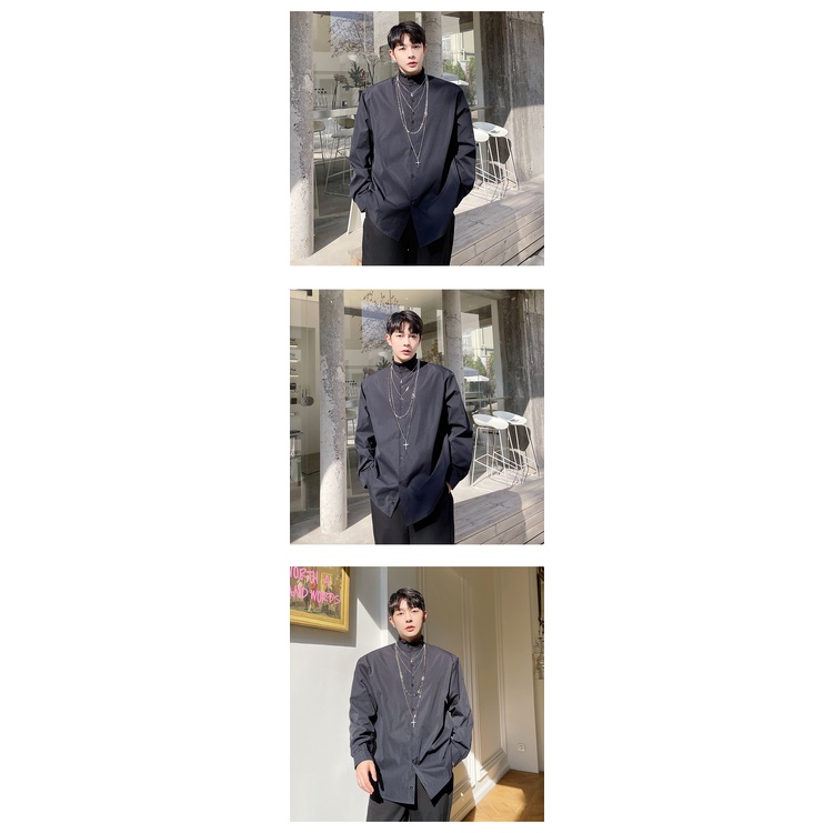 Nhà thiết kế nhà ga châu Âu cho thấy ren đứng lên cổ áo sơ mi Nhà tạo mẫu tóc nam Phiên bản Hàn Quốc Ruffian Thương hiệu thời trang đẹp trai Áo sơ mi dài tay