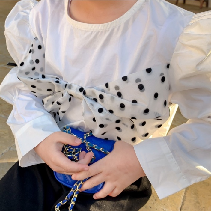 Áo sơ mi dài tay mix nơ cho bé A684