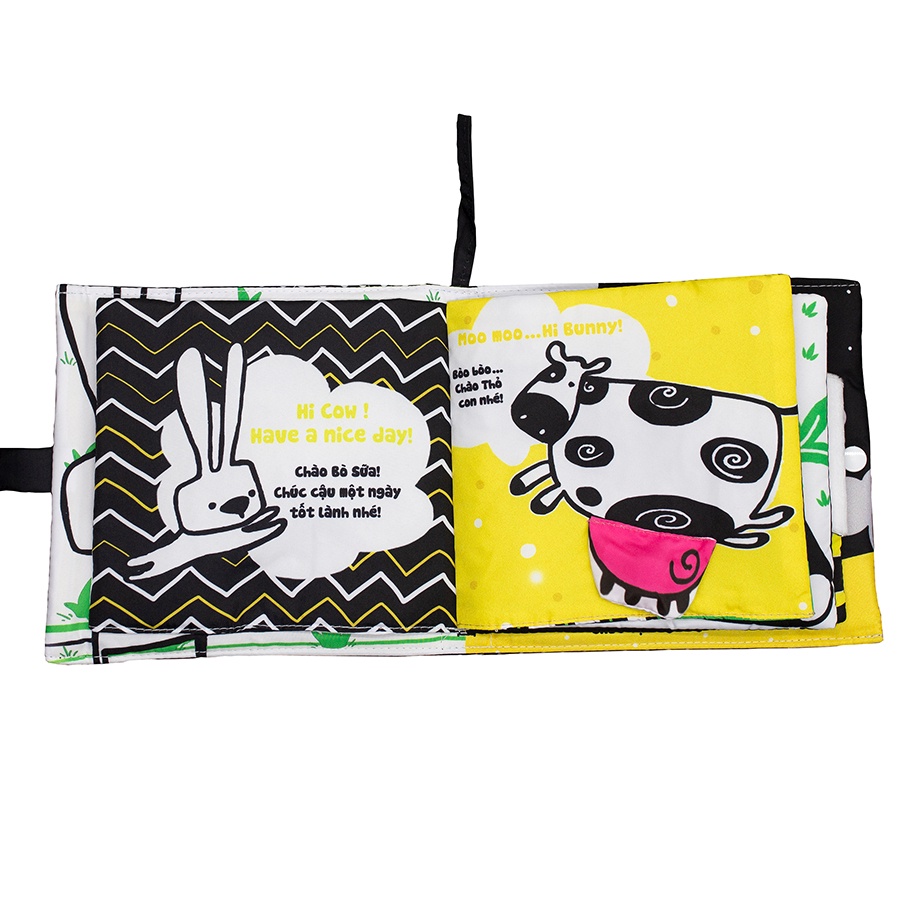 Sách Vải Song Ngữ Kích Thích Thị Giác An Toàn Cho Bé 0-3 Tuổi - Đi Nào Thỏ Trắng - Let's go Bunny - Lalala Baby