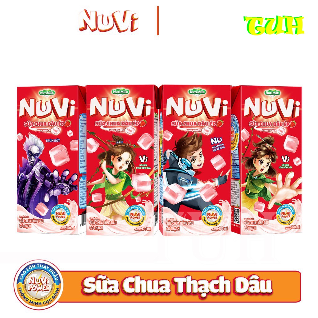 Thùng 48 hộp Sữa chua uống Dâu có thạch hộp 170ml NuVi-TUH