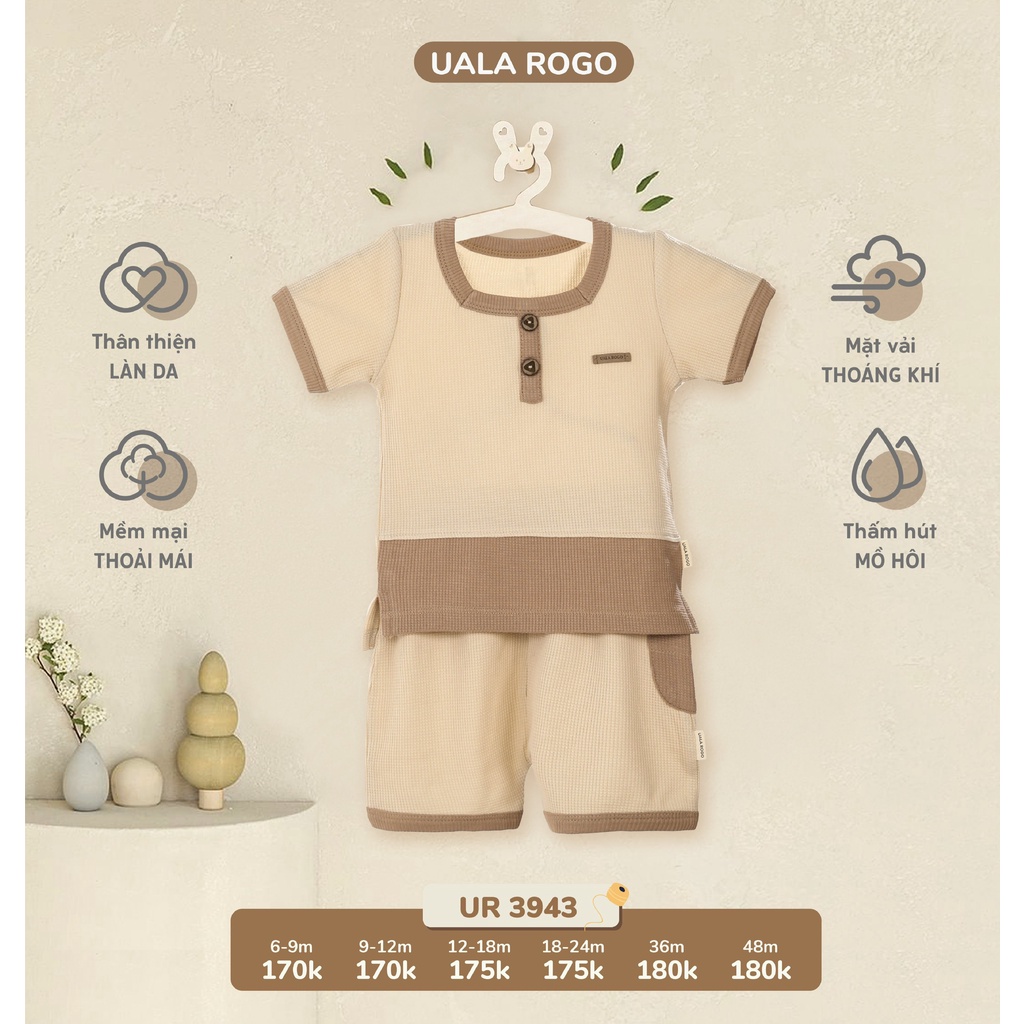 Quần áo bé trai Ualarogo 6 tháng - 4 tuổi cộc tay hè vải cotton thấm hút thoáng mát cổ tròn quần đùi