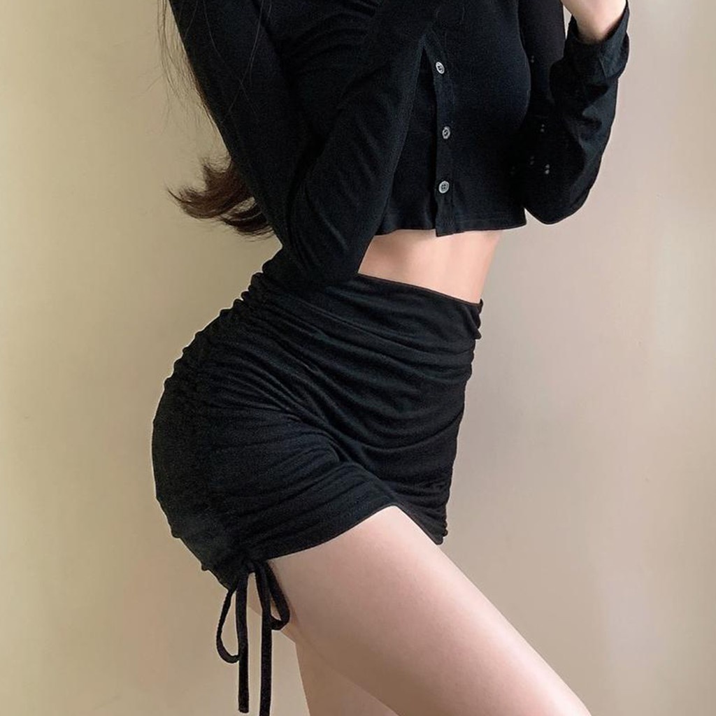 Chân váy ngắn lưng cao body ulzzang, Chân váy rút dây 2 bên body SUNA FASHION