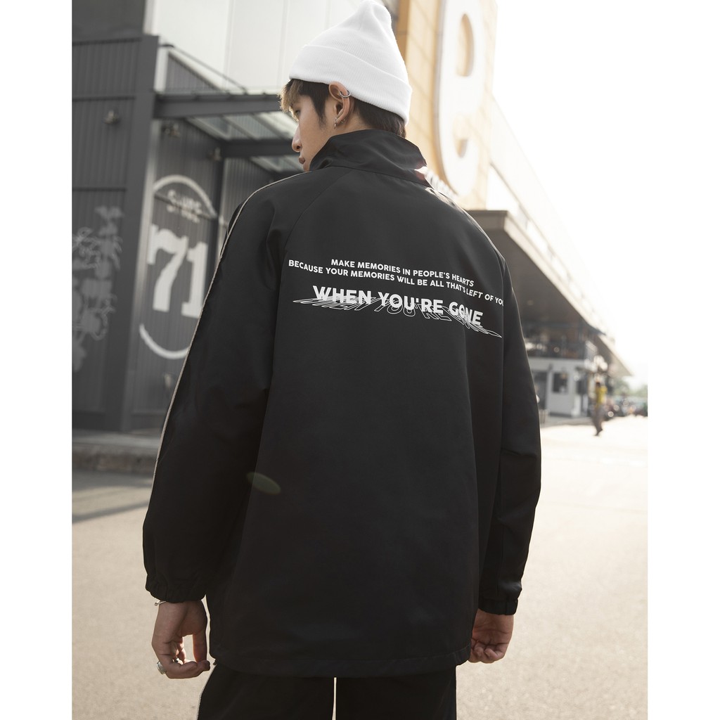 Áo Khoác Jacket Memories Form Thoải mái Unisex Chất Liệu Polyester Vải Dù Màu Đen