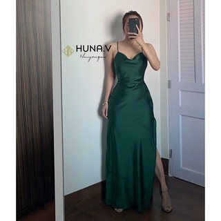 Váy Lụa Cổ Đổ Dài Xẻ Đùi Sexy