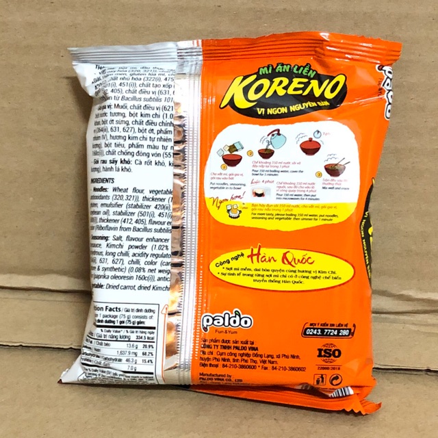 Túi Mỳ Koreno Up 3 phút Vị Kimchi 75g | BigBuy360 - bigbuy360.vn