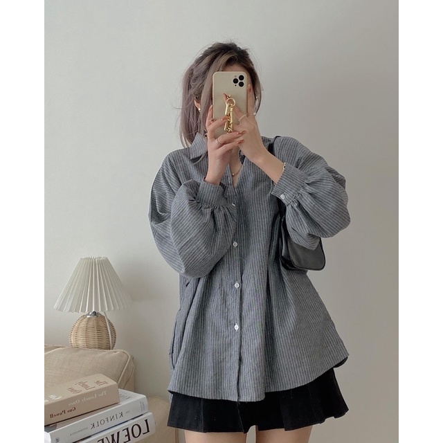 [ RẺ VÔ ĐỊCH] Áo sơ mi kẻ sọc tay bồng mặc đi học, đi chơi ( màu Trắng / Xanh / Xám ) | BigBuy360 - bigbuy360.vn