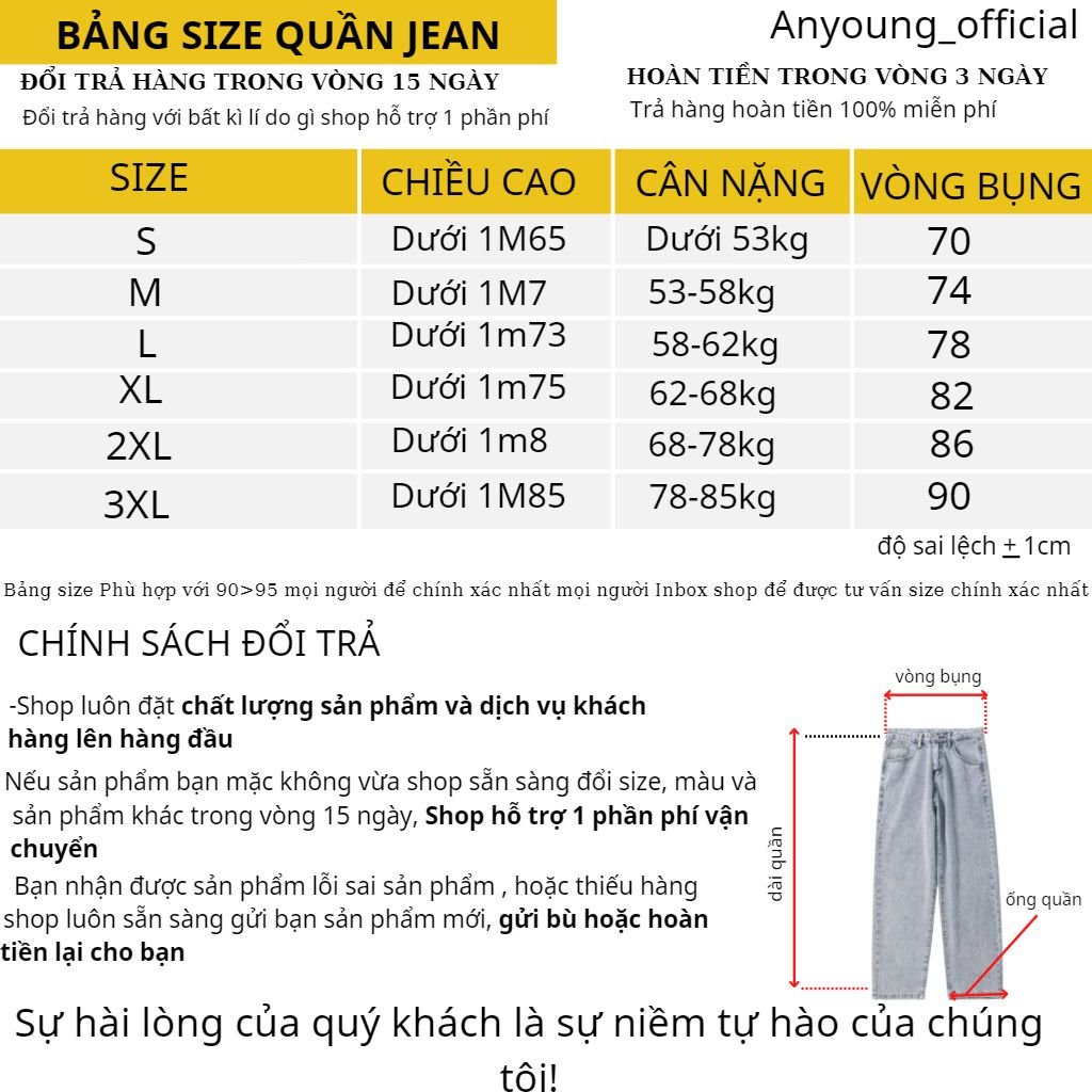 Quần jean nam ANYOUNG quần ống rộng nam không nhăn không bai xù không phai màu quần baggy nam Hottrend 2023 QD04