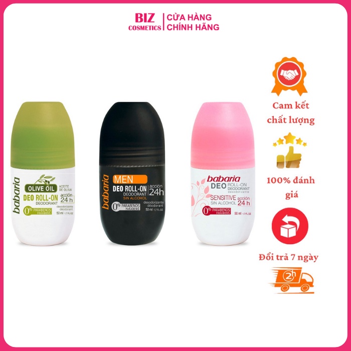 Lăn khử mùi dưỡng da Babaria Deo Roll On nhập khẩu chính hãng Tây Ban Nha 50ml
